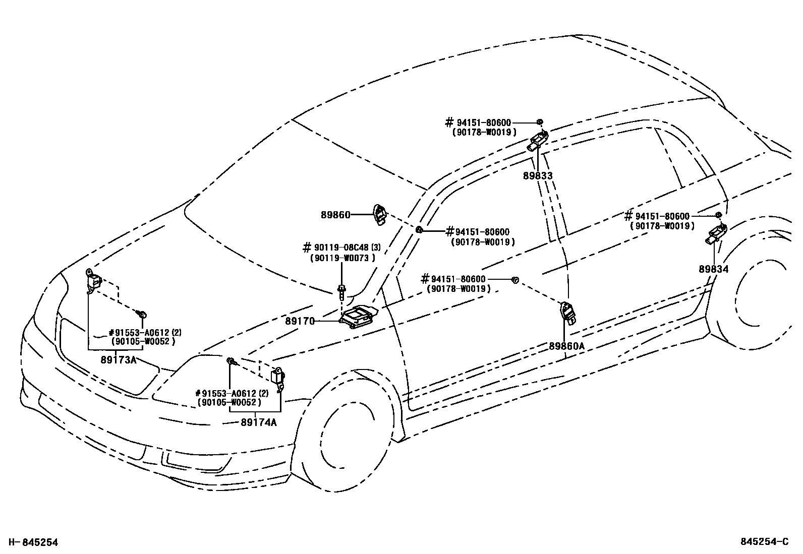 Toyota COROLLA 空气囊 EPC diagram — 845254C