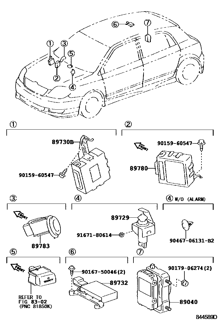 Toyota COROLLA 防盗装置 EPC diagram — 844589D