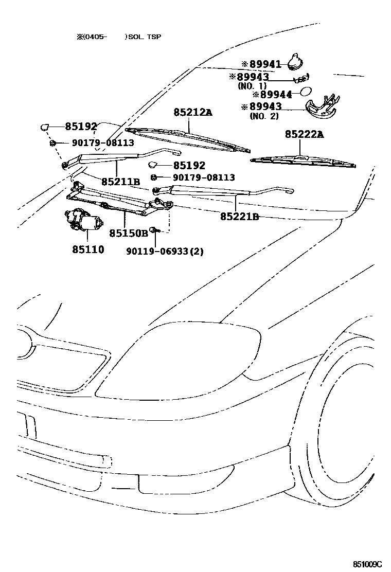 Toyota COROLLA 挡风玻璃刮水器 EPC diagram — 851009C