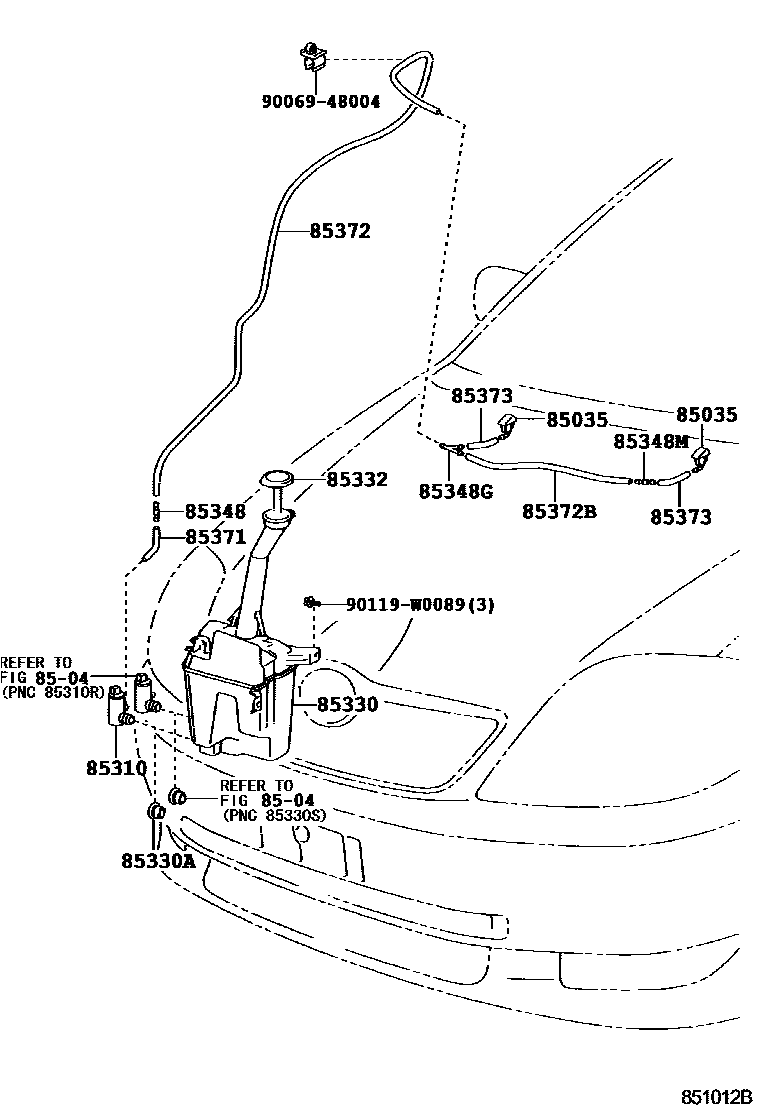 Toyota COROLLA 挡风玻璃清洗器 EPC diagram — 851012B