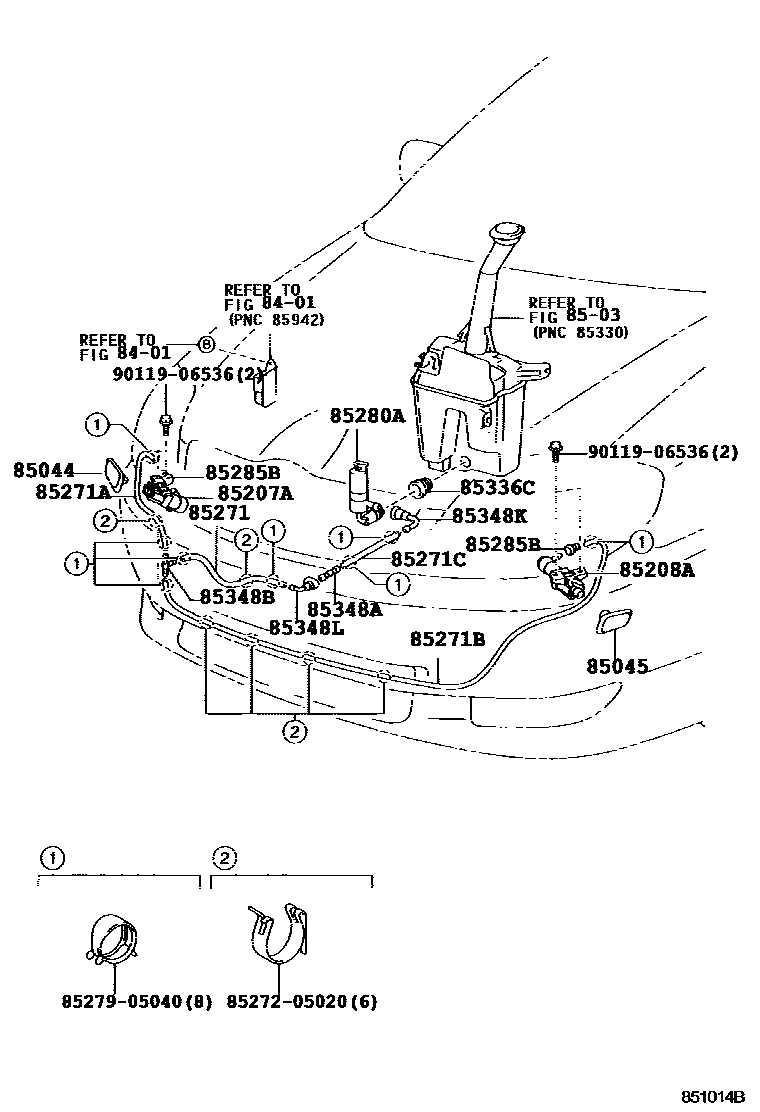 Toyota COROLLA 前大灯清洗器 EPC diagram — 851014B