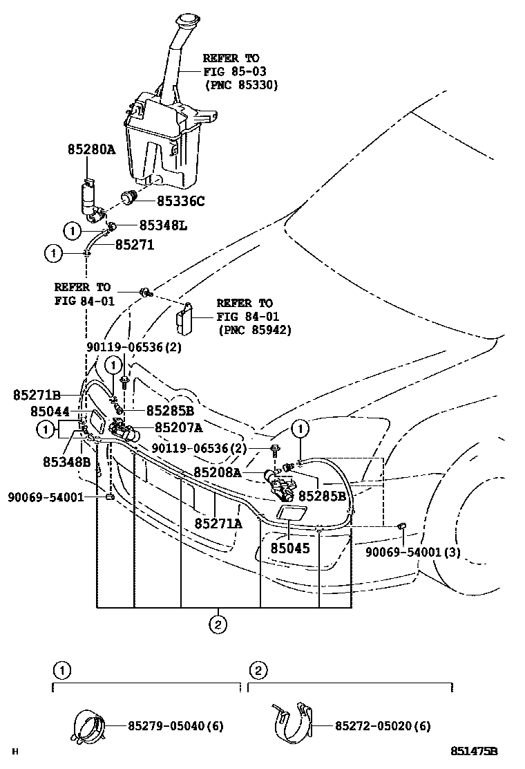 Toyota COROLLA 前大灯清洗器 EPC diagram — 851475B