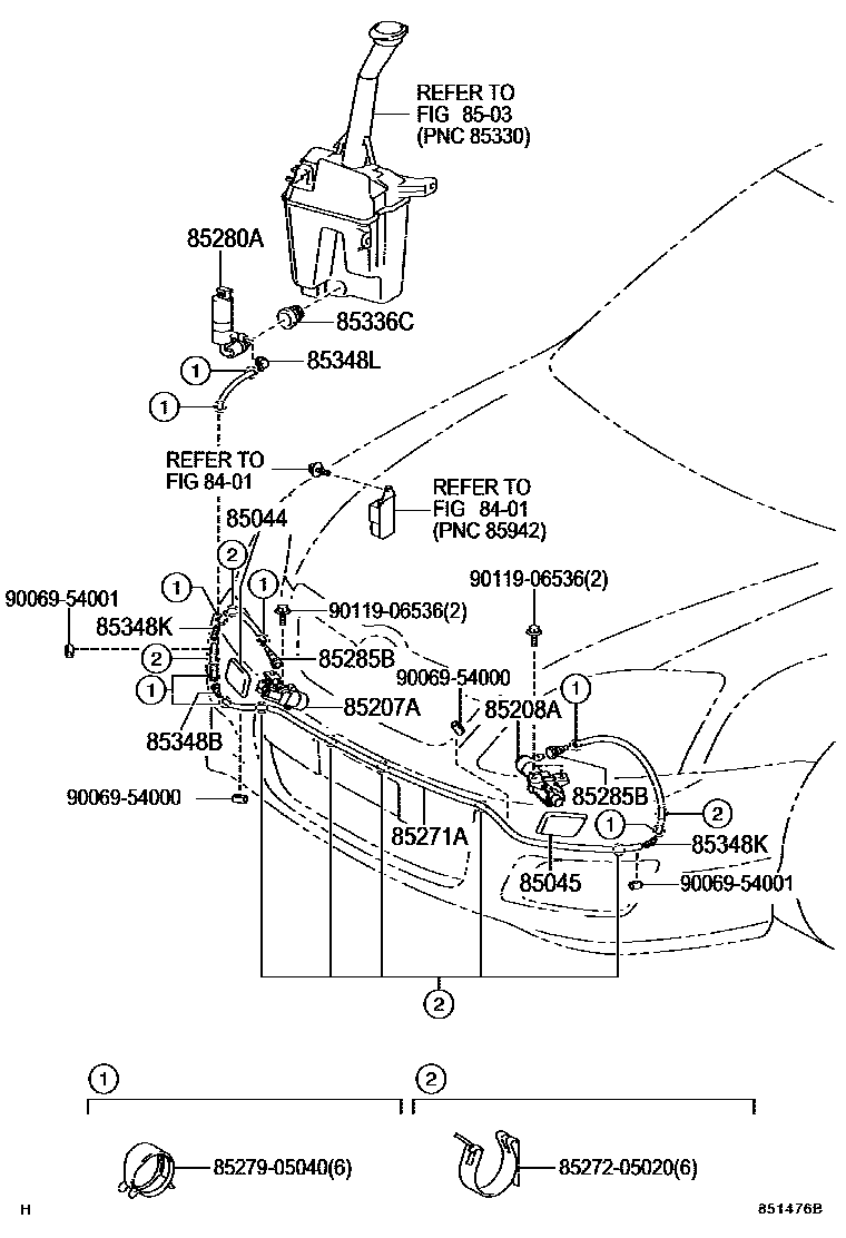 Toyota COROLLA 前大灯清洗器 EPC diagram — 851476B