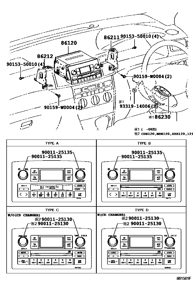 Toyota COROLLA 收音机、放大器和冷凝器 EPC diagram — 861561F