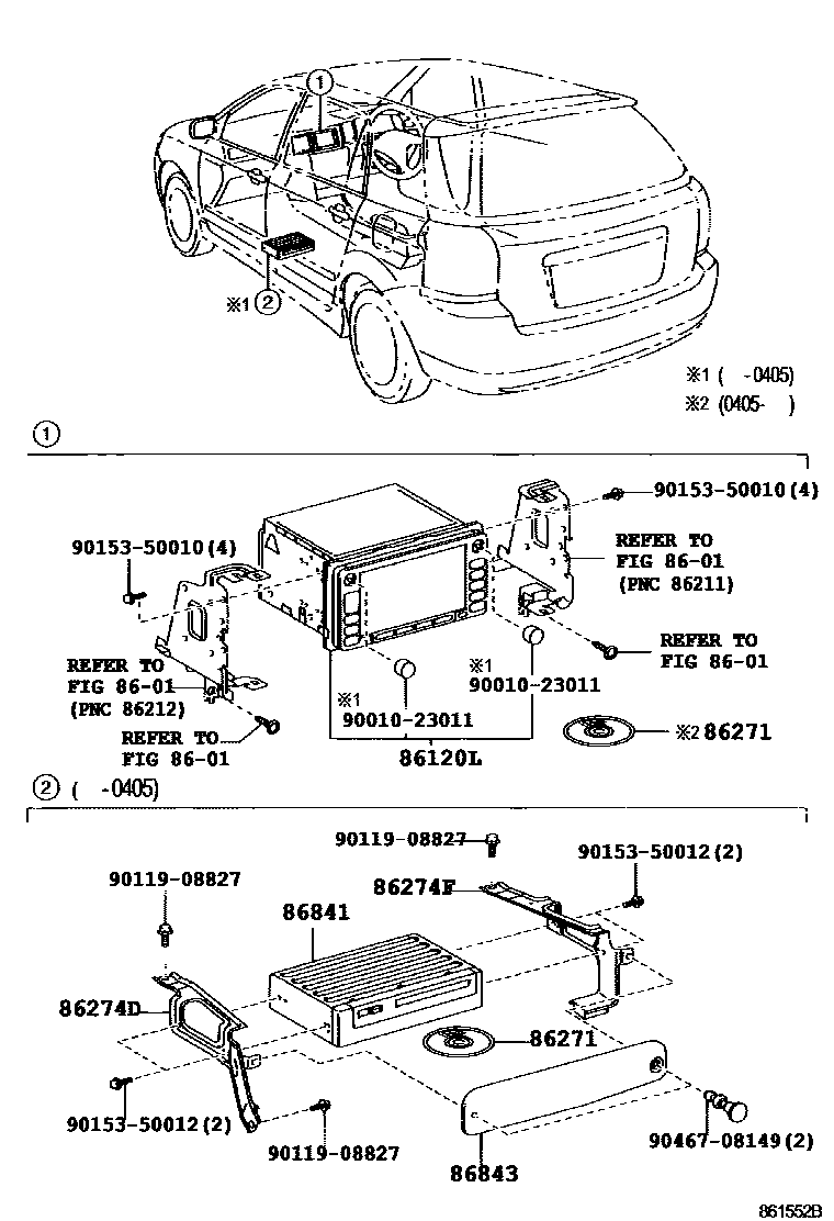 Toyota COROLLA 导航和前监视器显示屏 EPC diagram — 861552B