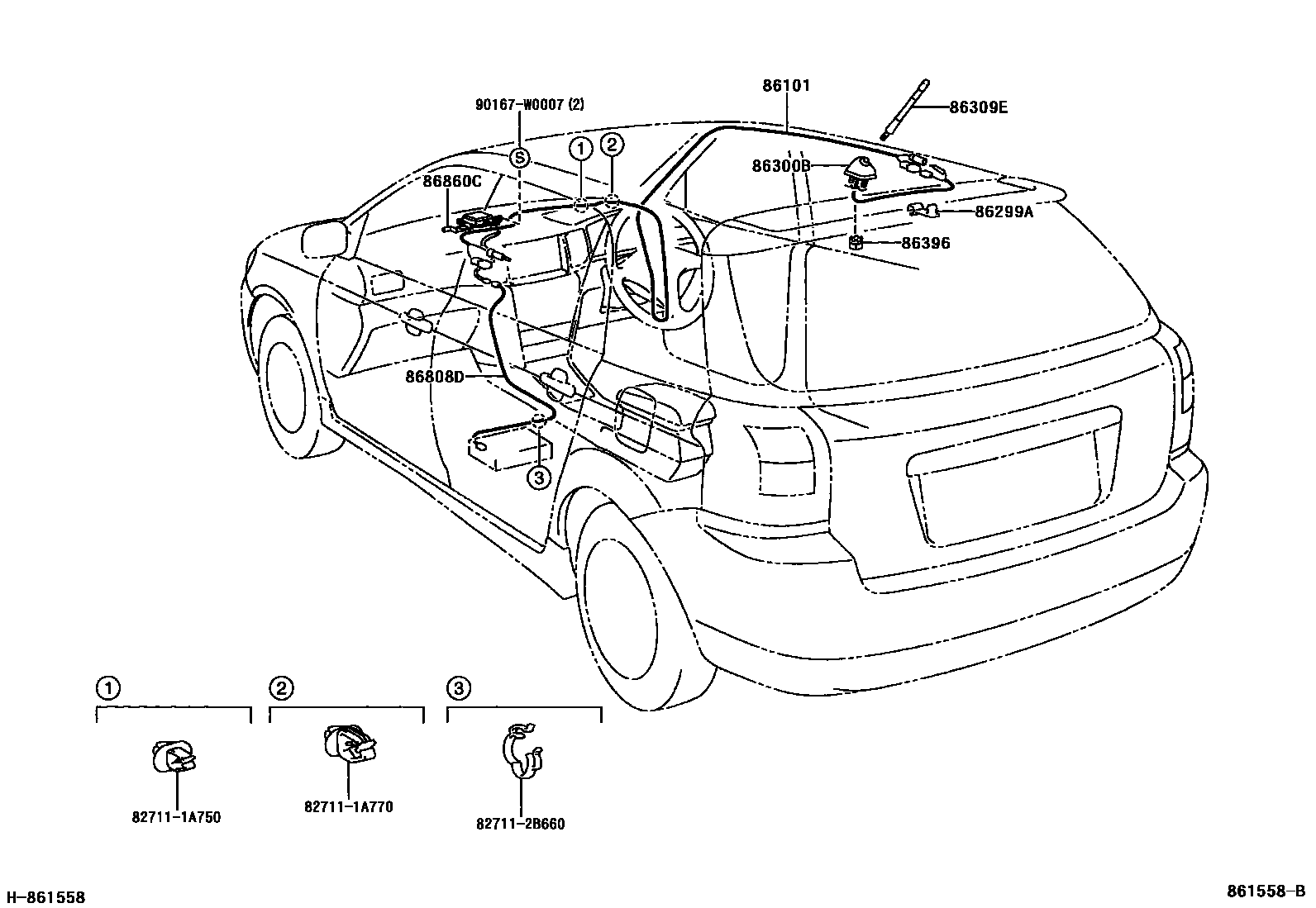 Toyota COROLLA antenna EPC diagram — 861558B