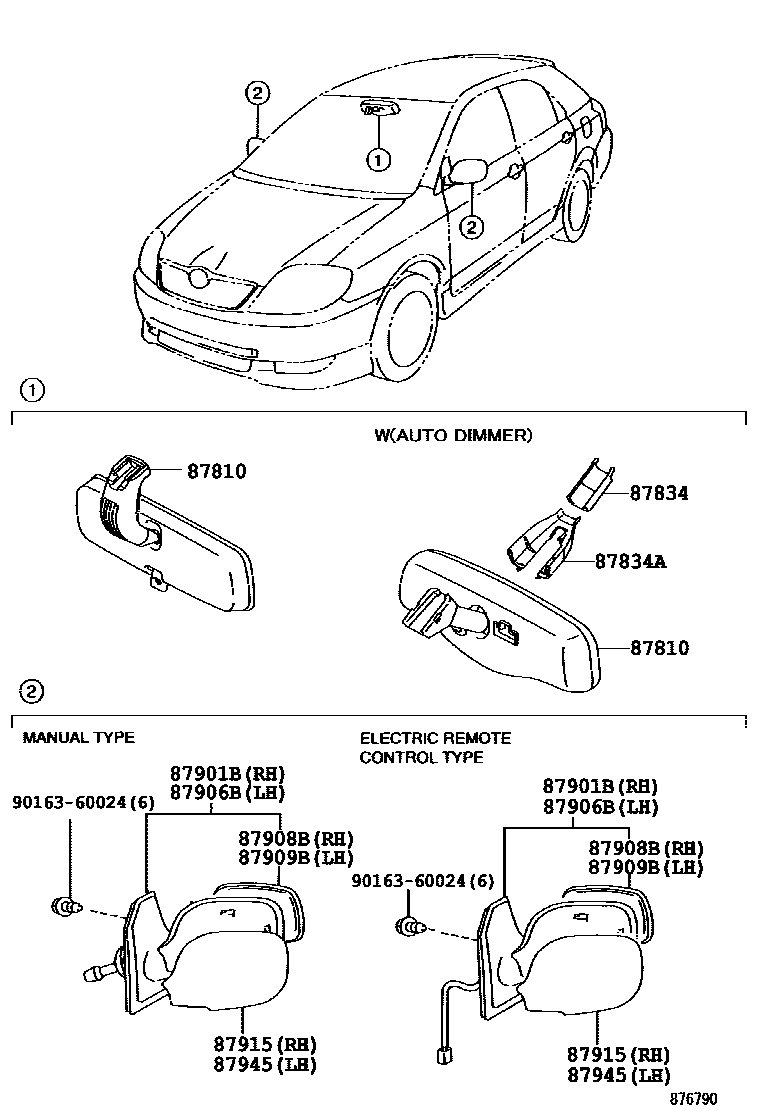 Toyota COROLLA 后视镜 EPC diagram — 876790