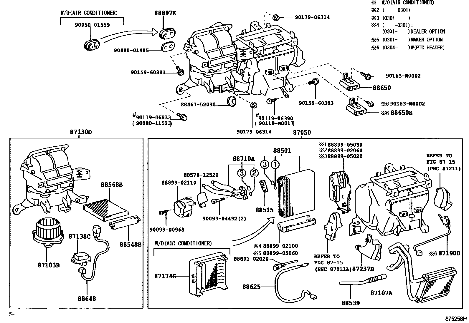 Toyota COROLLA 暖风和空调系统 - 冷却器组件 EPC diagram — 875258H
