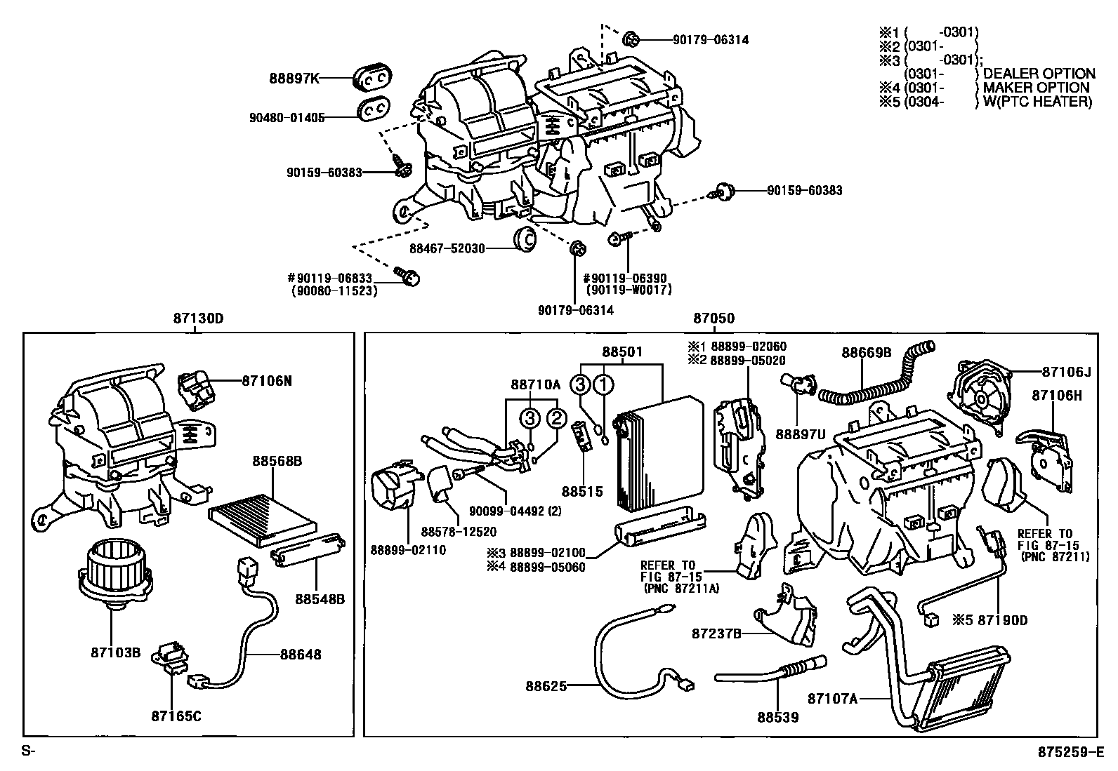 Toyota COROLLA 暖风和空调系统 - 冷却器组件 EPC diagram — 875259E