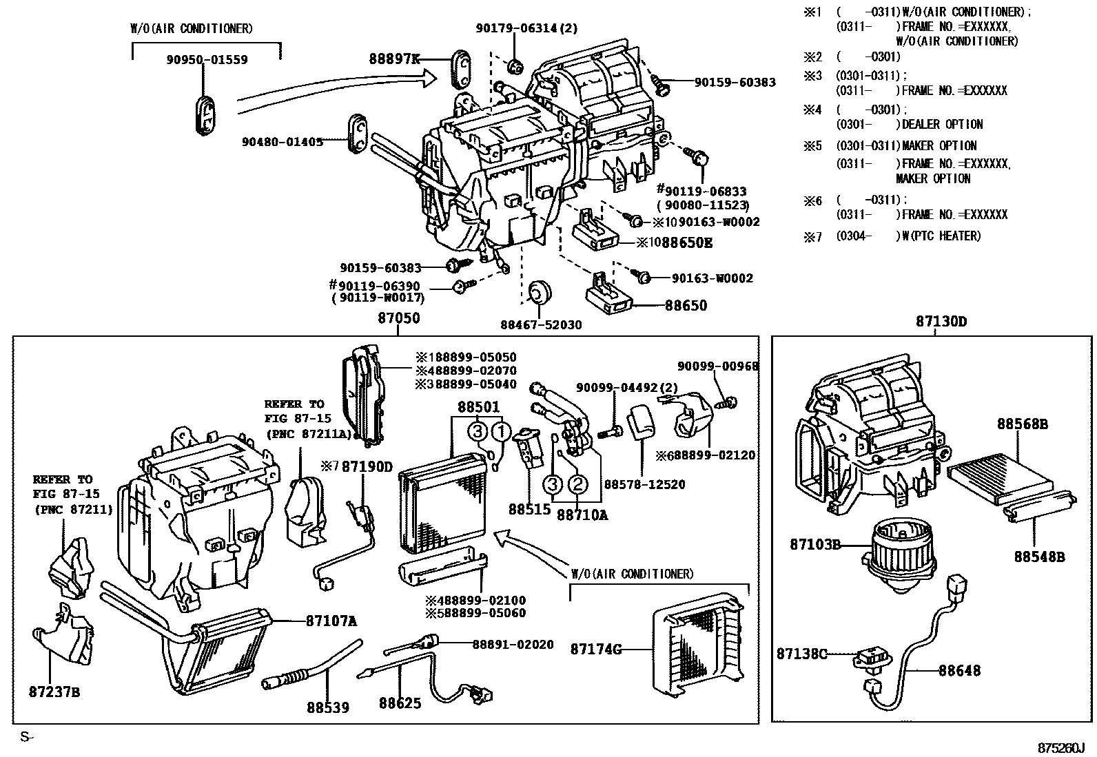 Toyota COROLLA 暖风和空调系统 - 冷却器组件 EPC diagram — 875260J