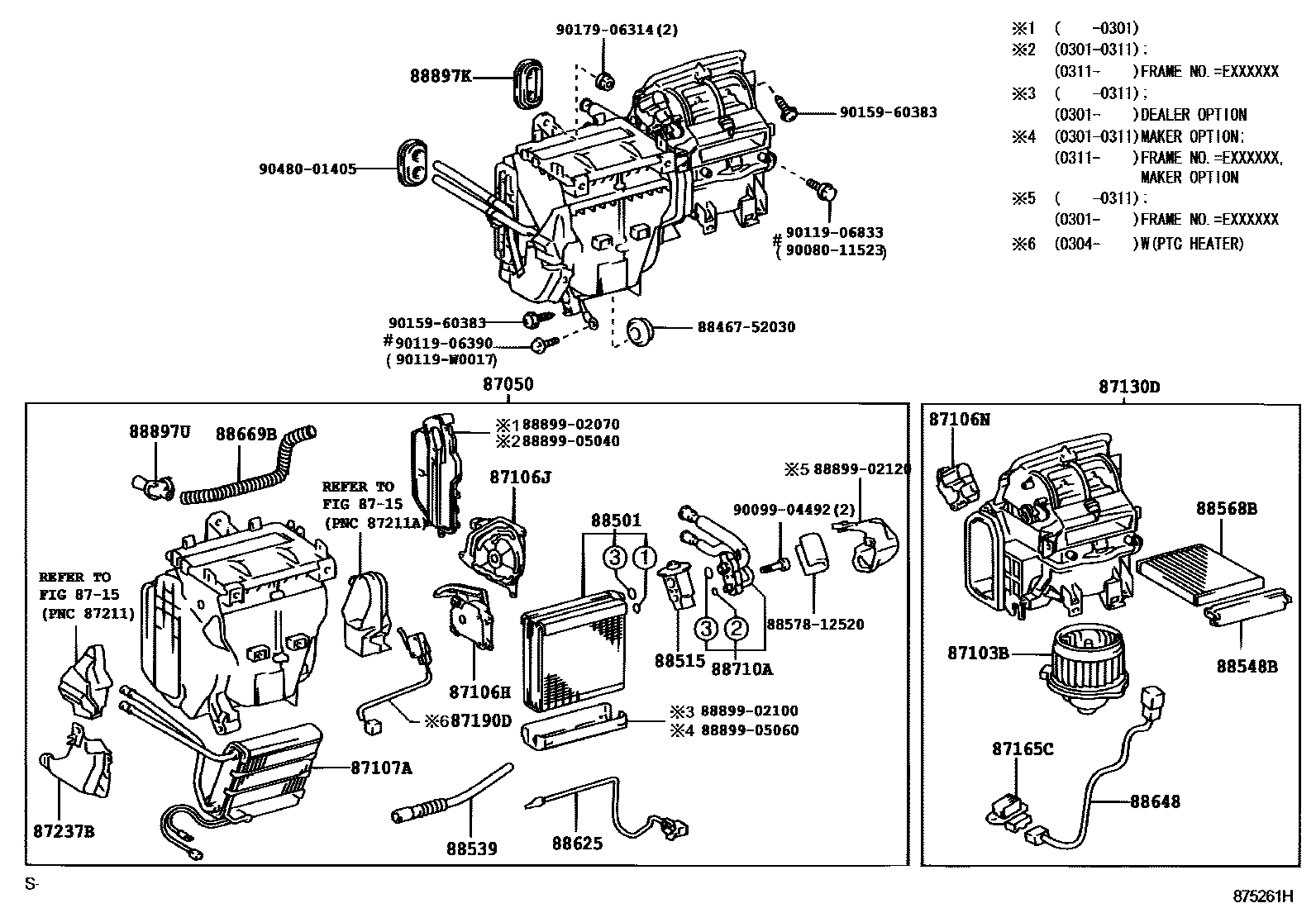 Toyota COROLLA 暖风和空调系统 - 冷却器组件 EPC diagram — 875261H