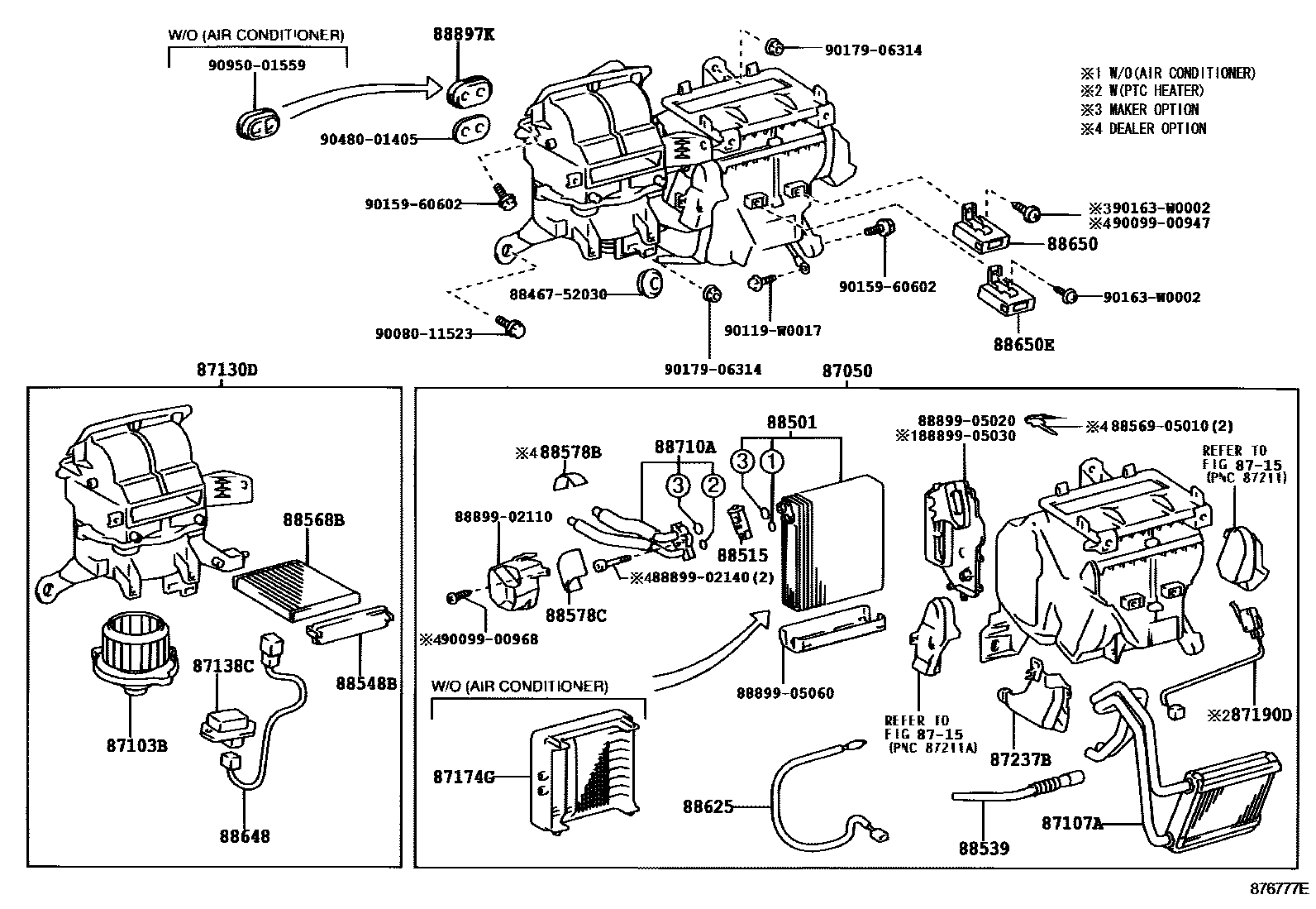 Toyota COROLLA 暖风和空调系统 - 冷却器组件 EPC diagram — 876777E