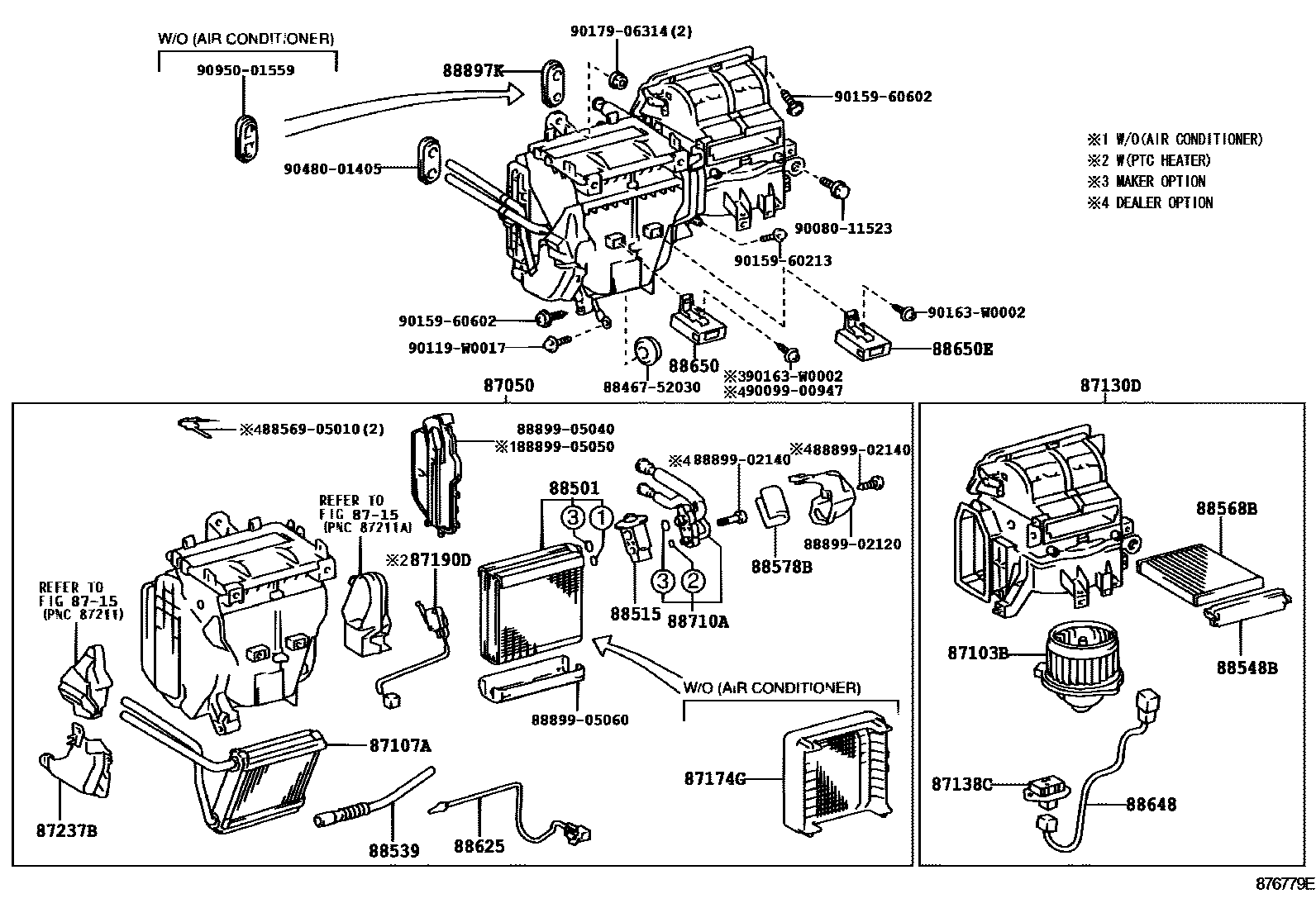 Toyota COROLLA 暖风和空调系统 - 冷却器组件 EPC diagram — 876779E
