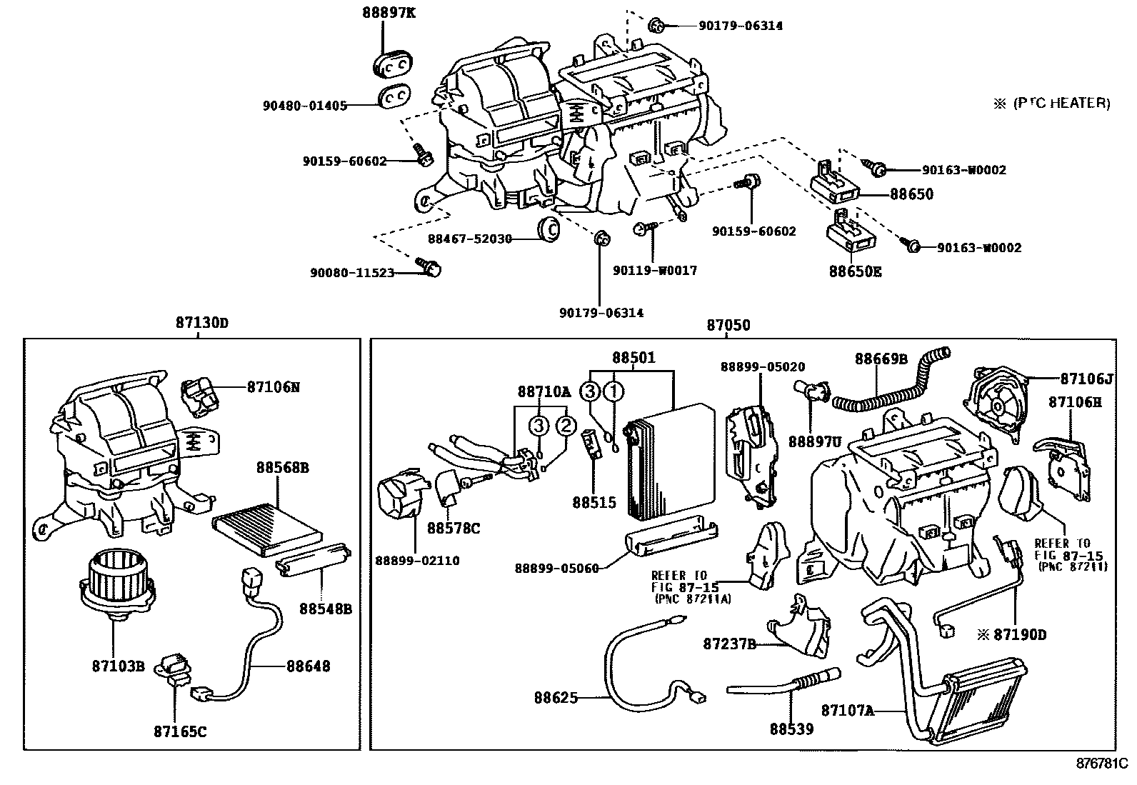 Toyota COROLLA 暖风和空调系统 - 冷却器组件 EPC diagram — 876781C