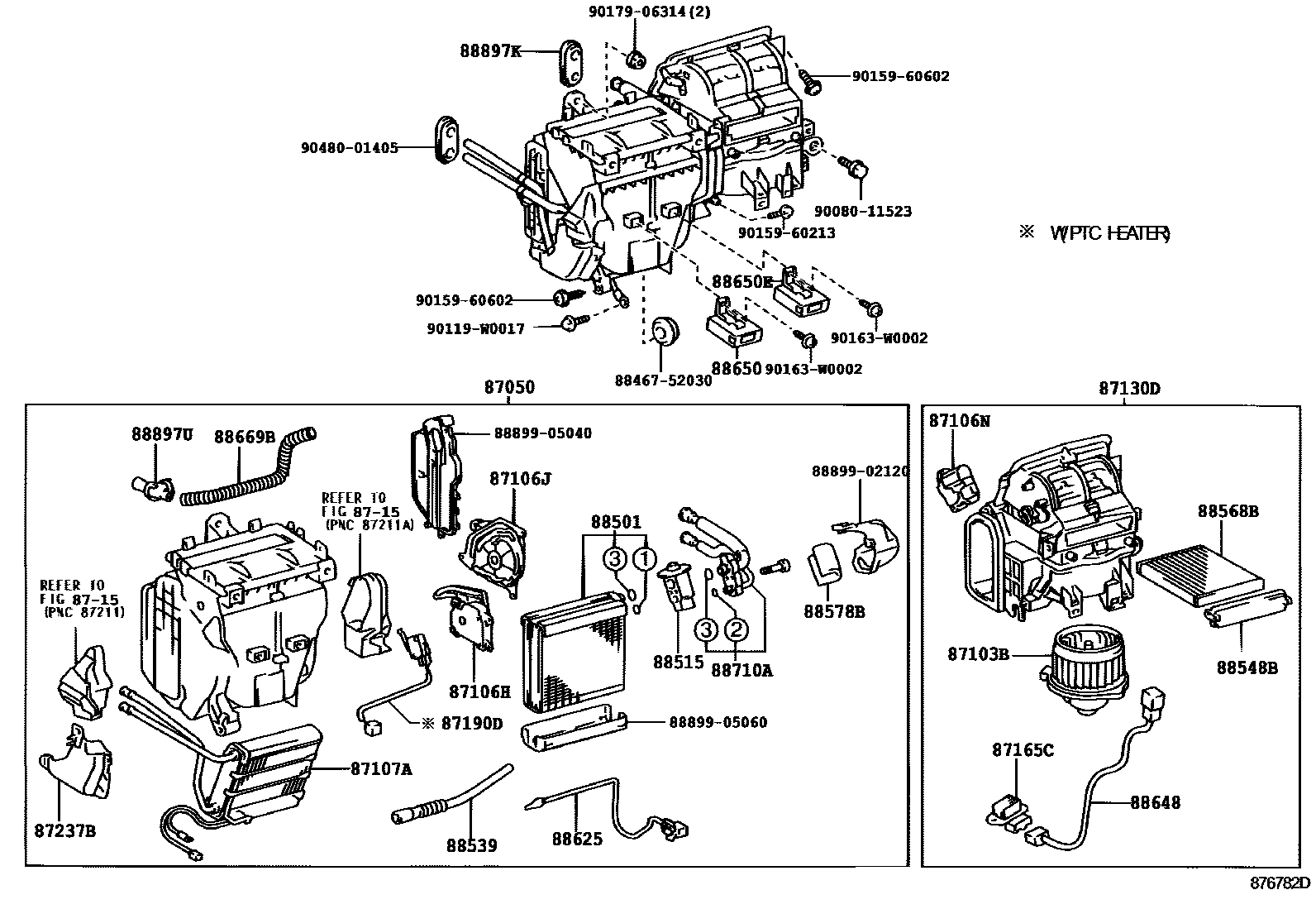 Toyota COROLLA 暖风和空调系统 - 冷却器组件 EPC diagram — 876782D