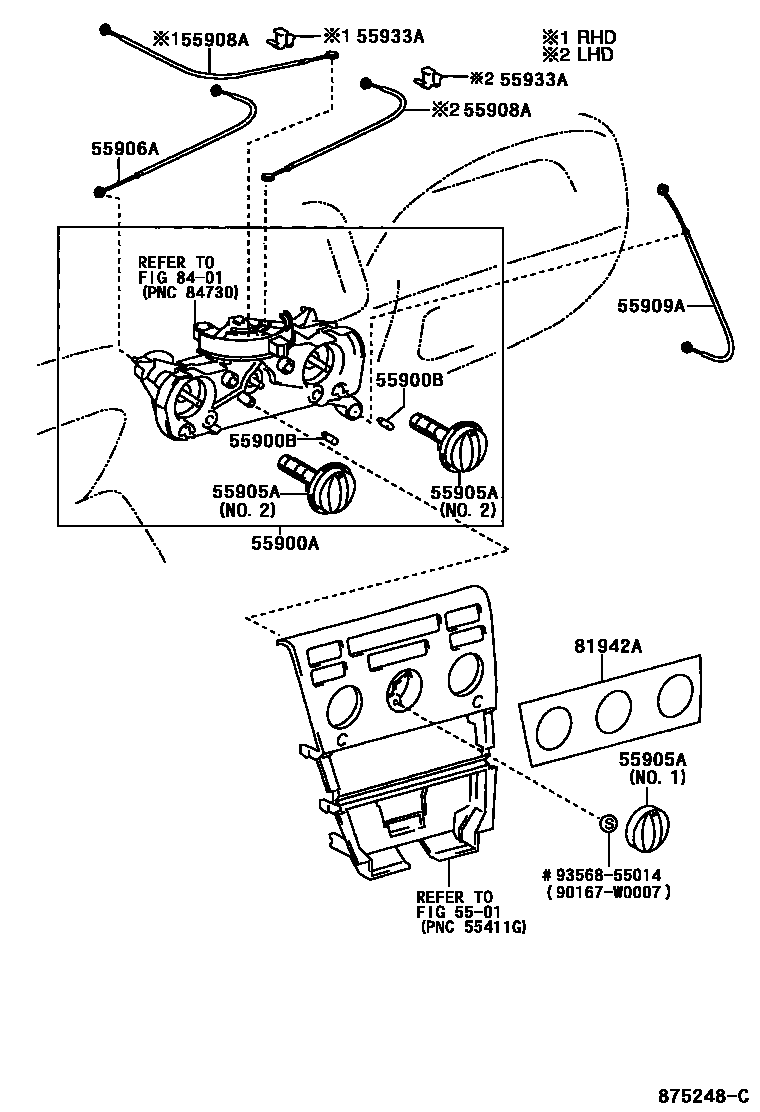 Toyota COROLLA 暖风和空调系统 - 控制器和风管 EPC diagram — 875248C