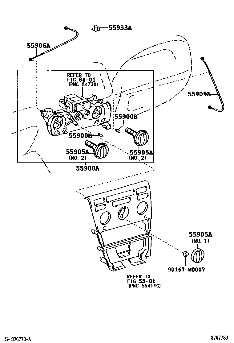 Toyota COROLLA 暖风和空调系统 - 控制器和风管 EPC diagram — 876773B