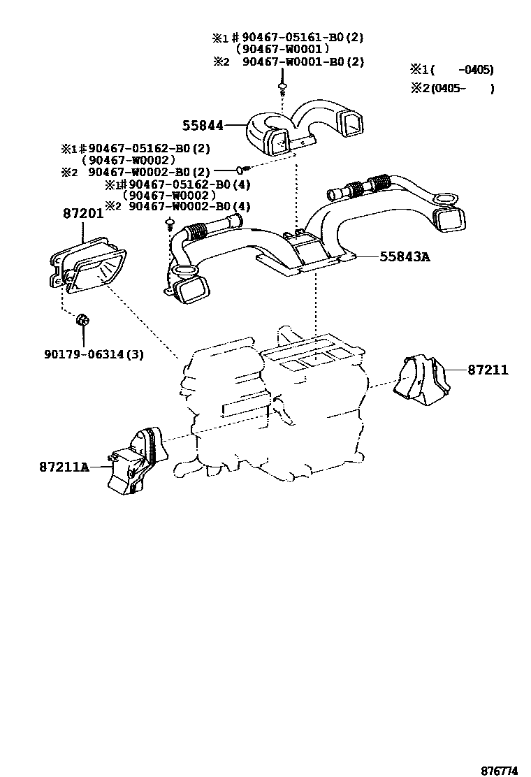 Toyota COROLLA 暖风和空调系统 - 控制器和风管 EPC diagram — 876774