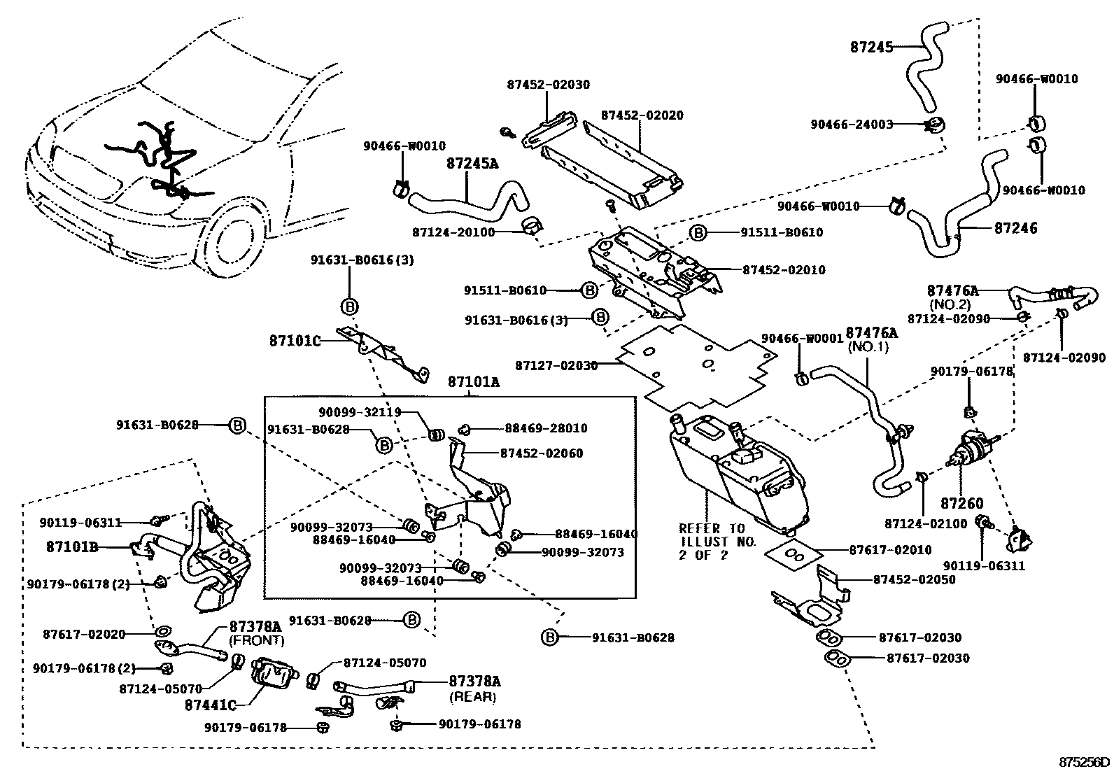 Toyota COROLLA 暖风和空调系统 - 水管 EPC diagram — 875256D