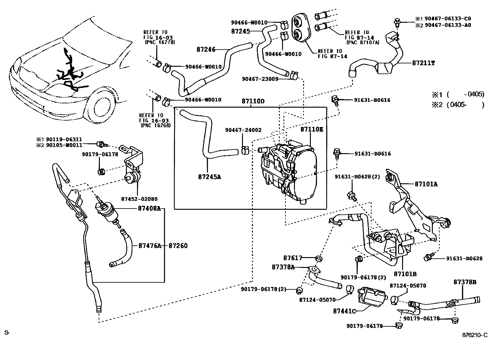Toyota COROLLA 暖风和空调系统 - 水管 EPC diagram — 876210C