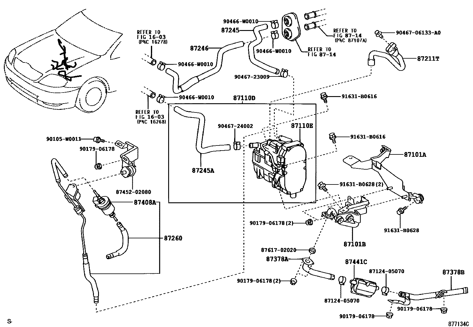 Toyota COROLLA 暖风和空调系统 - 水管 EPC diagram — 877134C