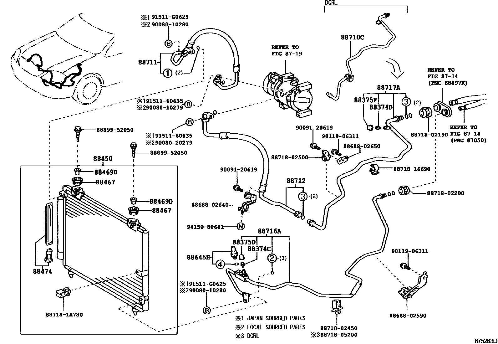 Toyota COROLLA Heating & Air Conditioning - Cooler Piping EPC diagram — 875263D