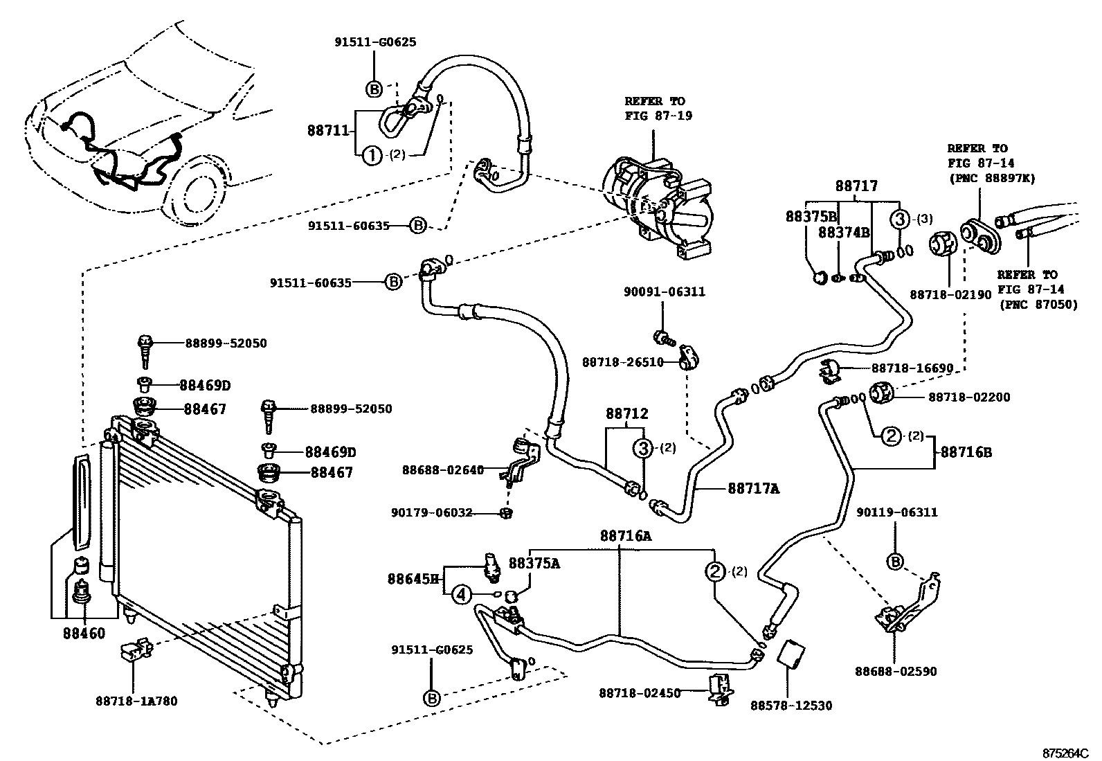 Toyota COROLLA Heating & Air Conditioning - Cooler Piping EPC diagram — 875264C