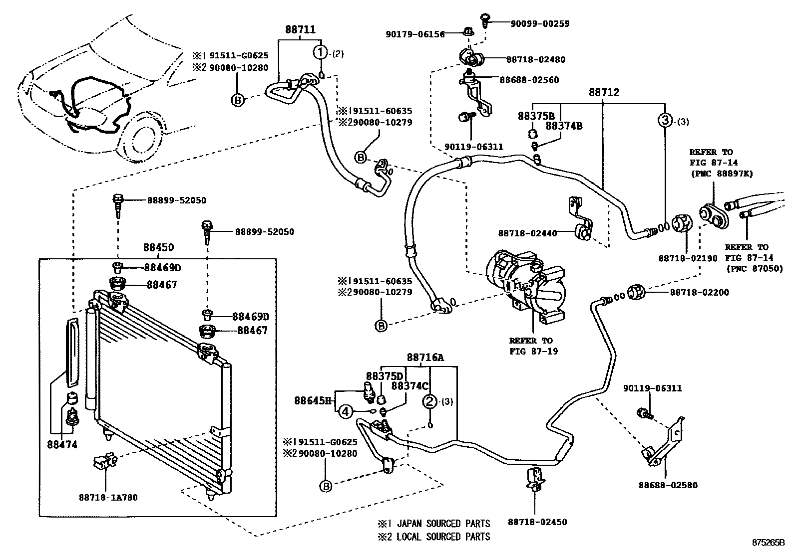 Toyota COROLLA Heating & Air Conditioning - Cooler Piping EPC diagram — 875265B
