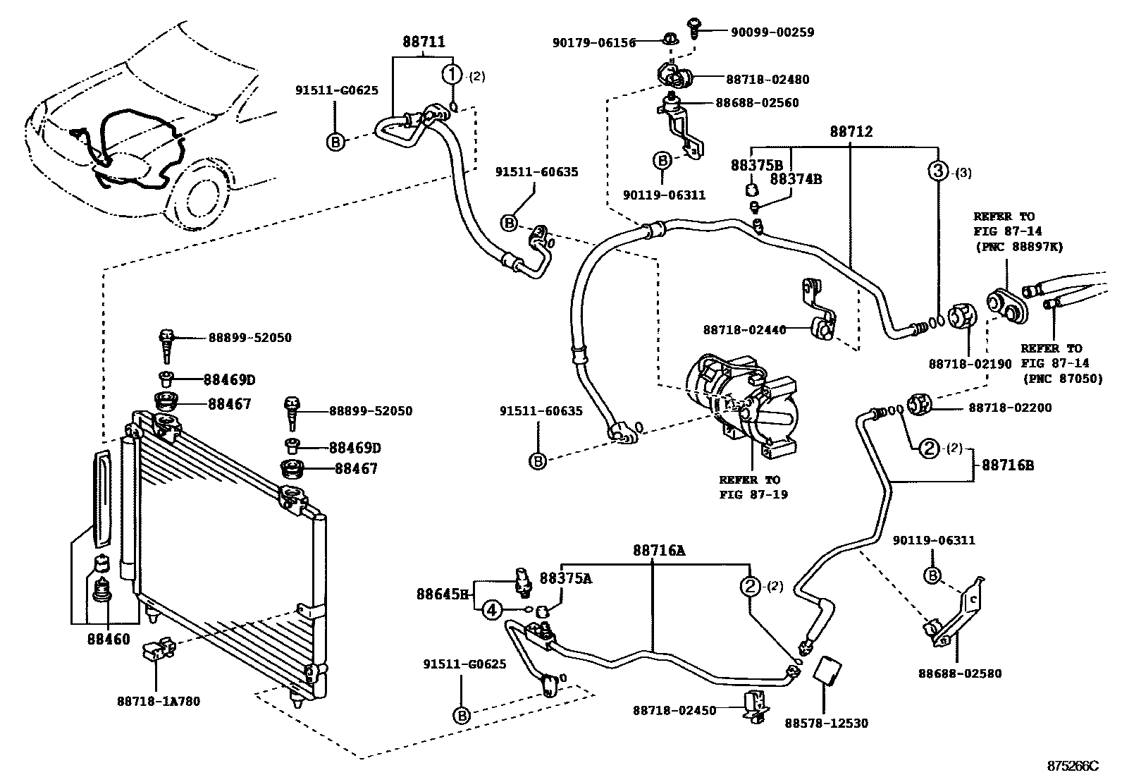 Toyota COROLLA Heating & Air Conditioning - Cooler Piping EPC diagram — 875266C
