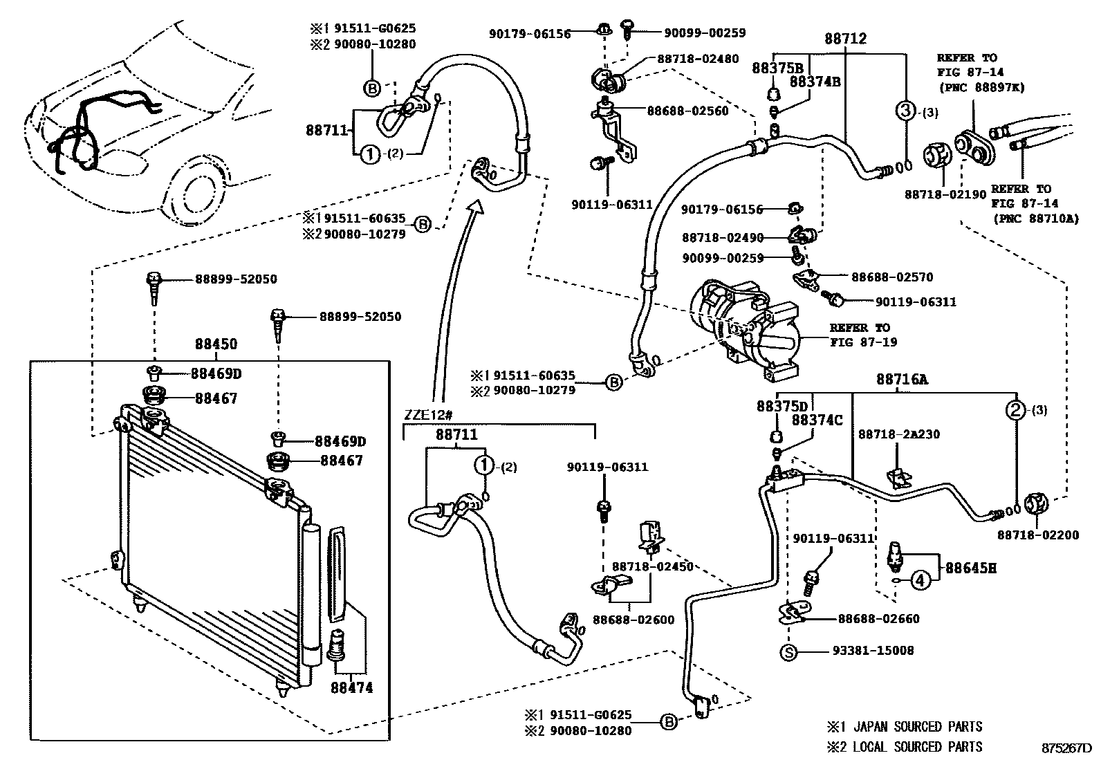 Toyota COROLLA Heating & Air Conditioning - Cooler Piping EPC diagram — 875267D