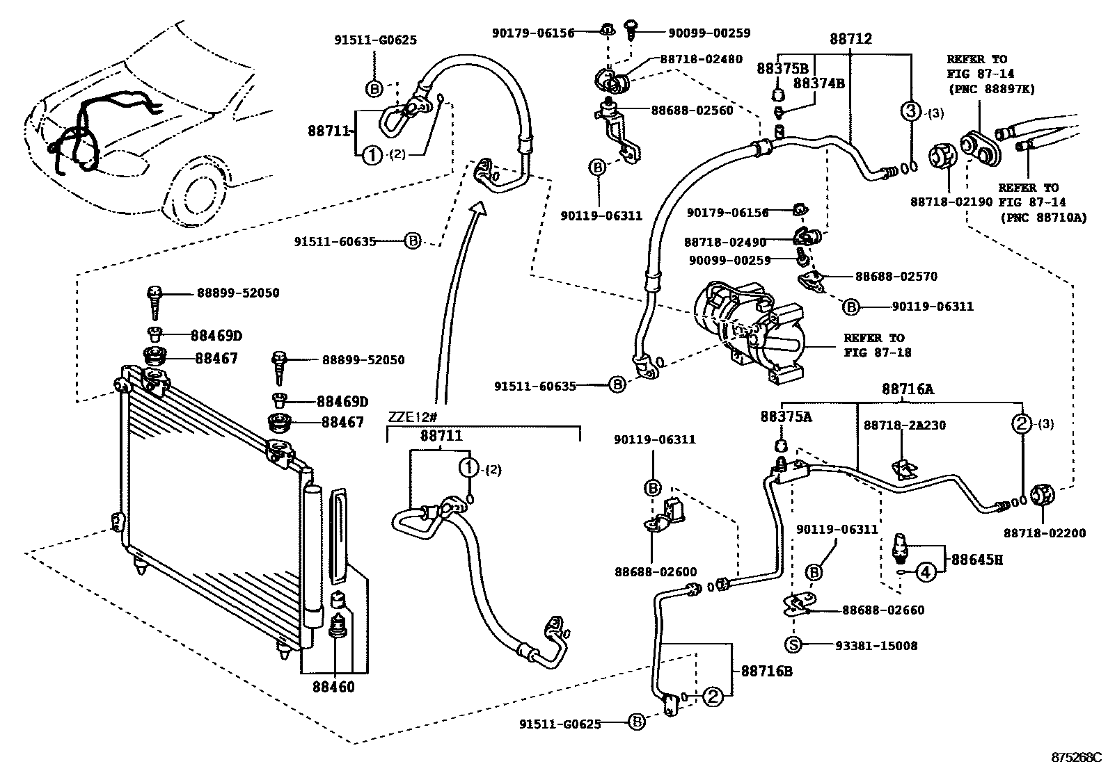Toyota COROLLA Heating & Air Conditioning - Cooler Piping EPC diagram — 875268C