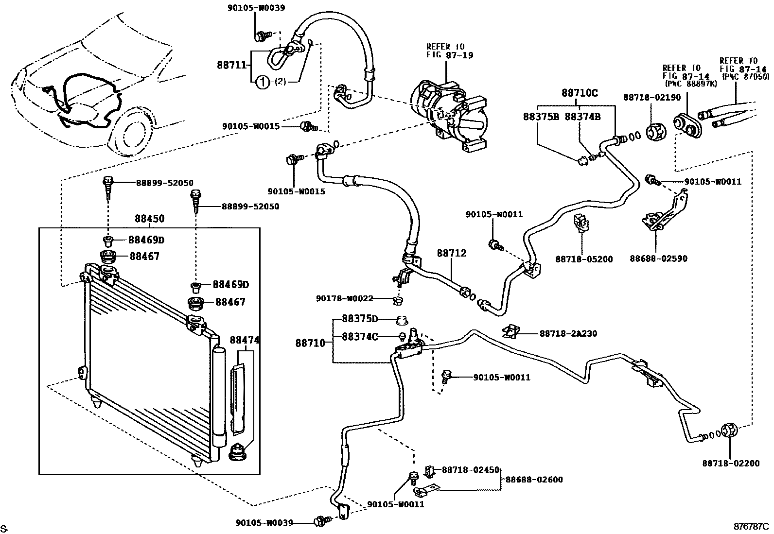 Toyota COROLLA Heating & Air Conditioning - Cooler Piping EPC diagram — 876787C