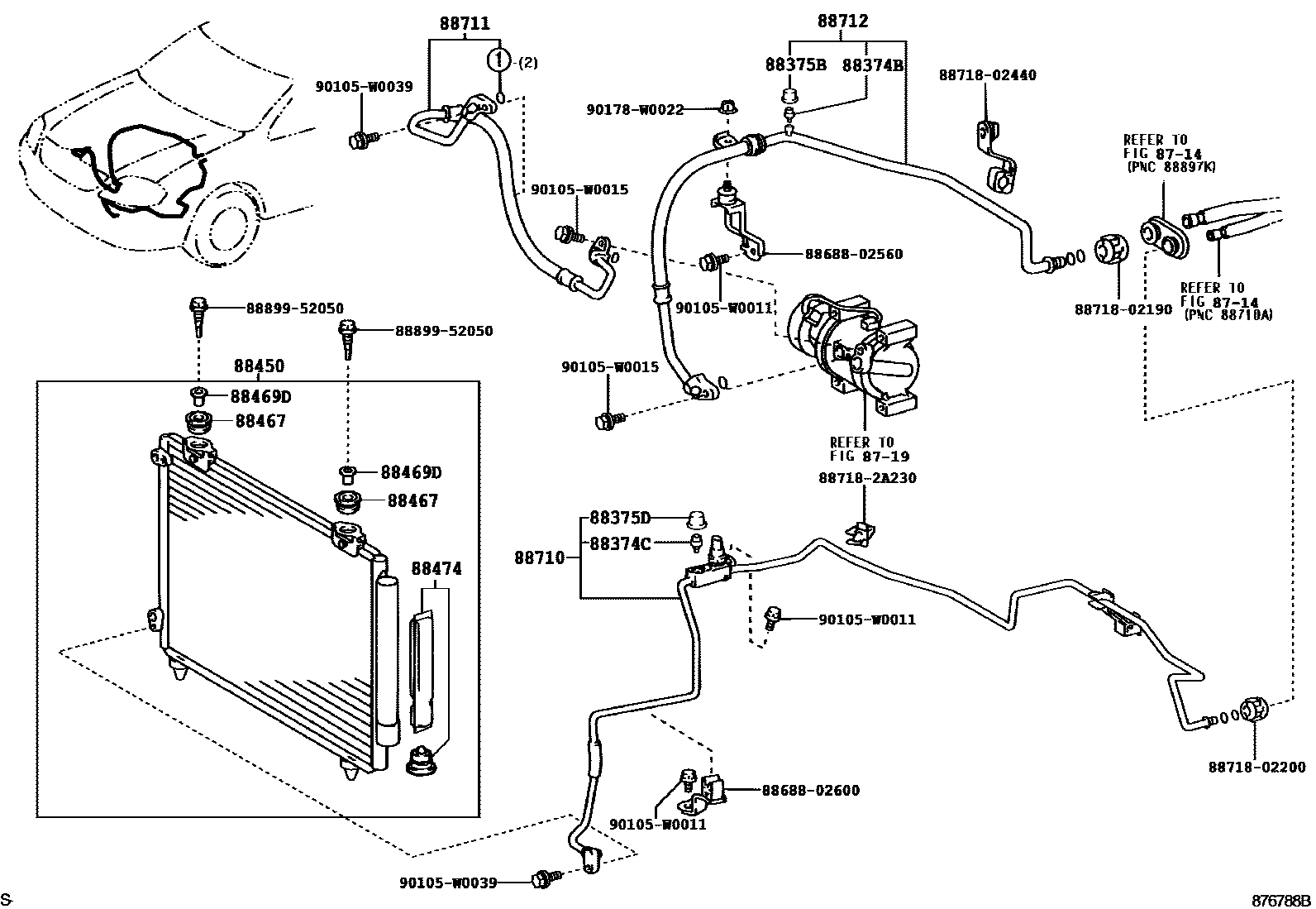 Toyota COROLLA Heating & Air Conditioning - Cooler Piping EPC diagram — 876788B
