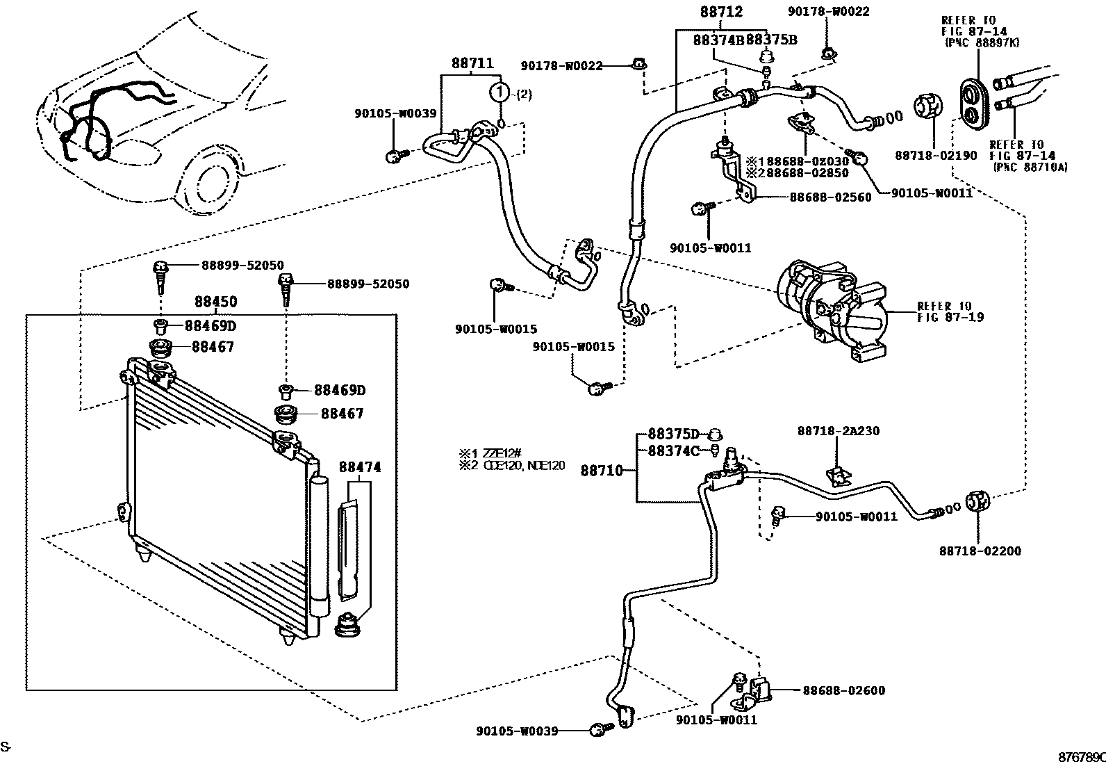 Toyota COROLLA Heating & Air Conditioning - Cooler Piping EPC diagram — 876789C