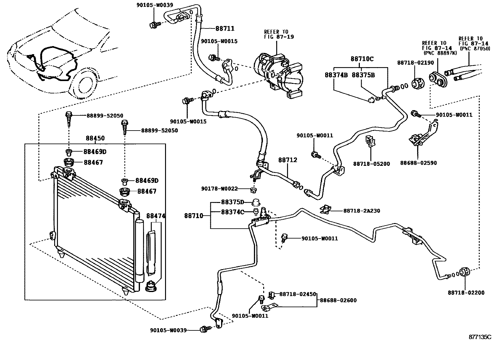 Toyota COROLLA Heating & Air Conditioning - Cooler Piping EPC diagram — 877135C