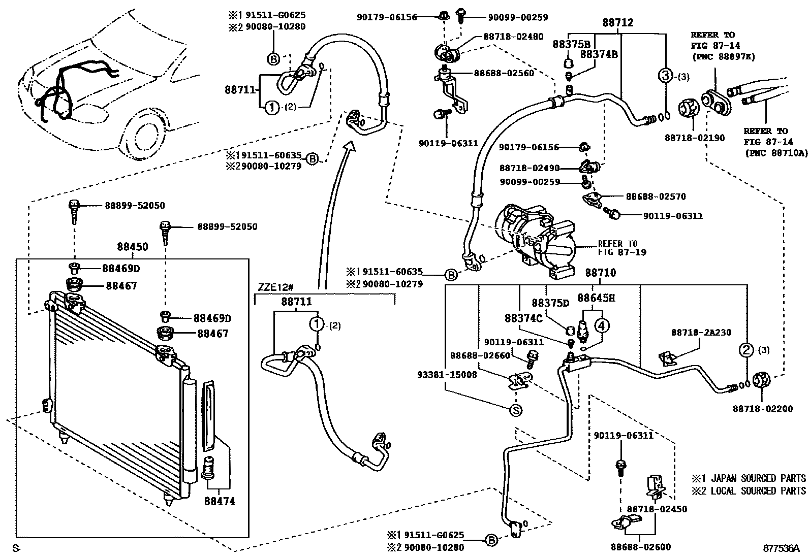 Toyota COROLLA Heating & Air Conditioning - Cooler Piping EPC diagram — 877536A