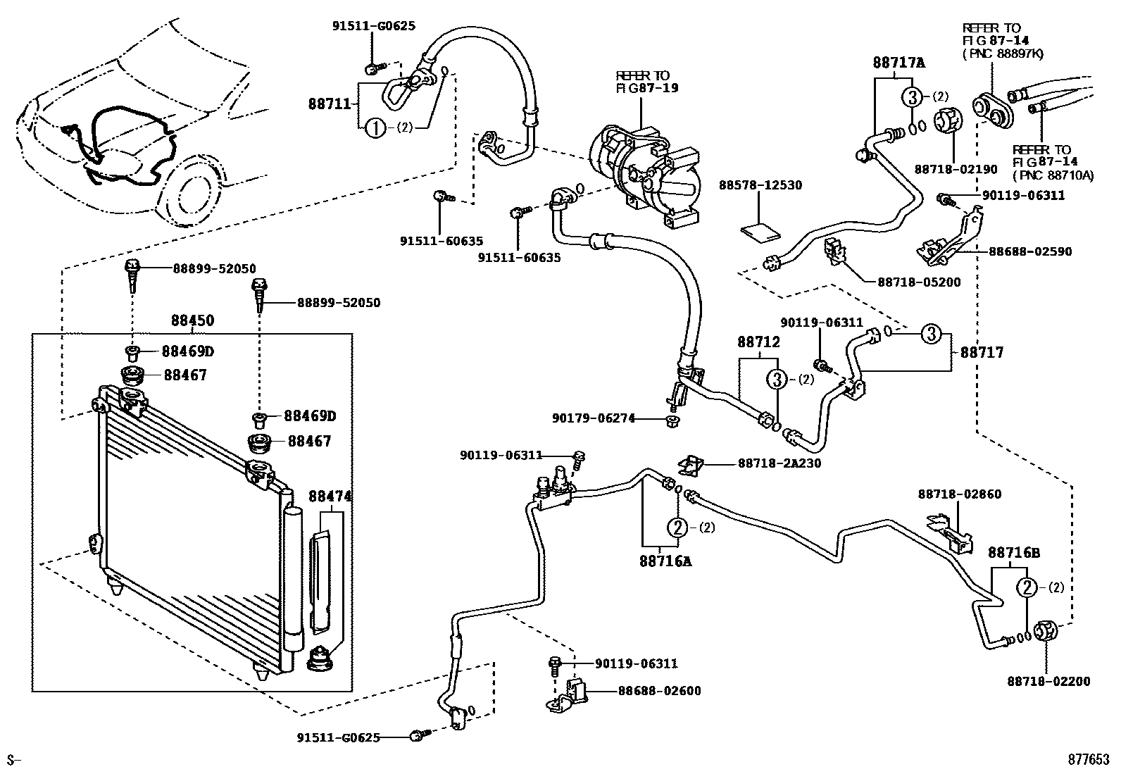 Toyota COROLLA Heating & Air Conditioning - Cooler Piping EPC diagram — 877653