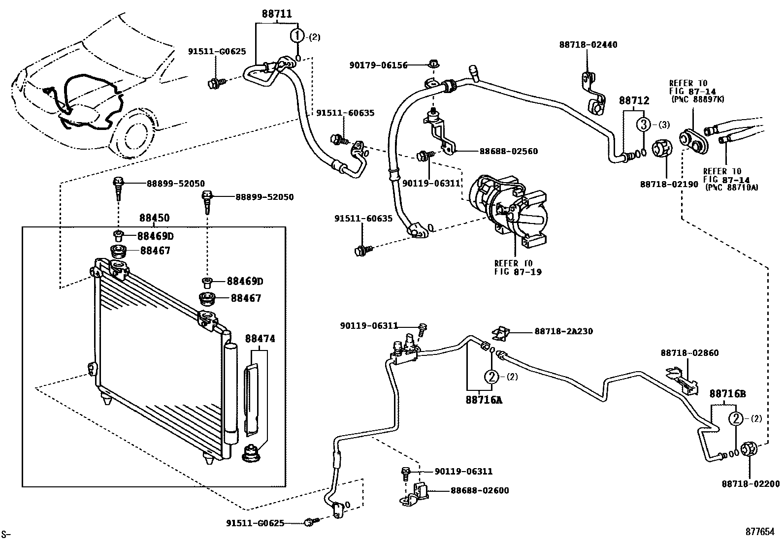 Toyota COROLLA Heating & Air Conditioning - Cooler Piping EPC diagram — 877654