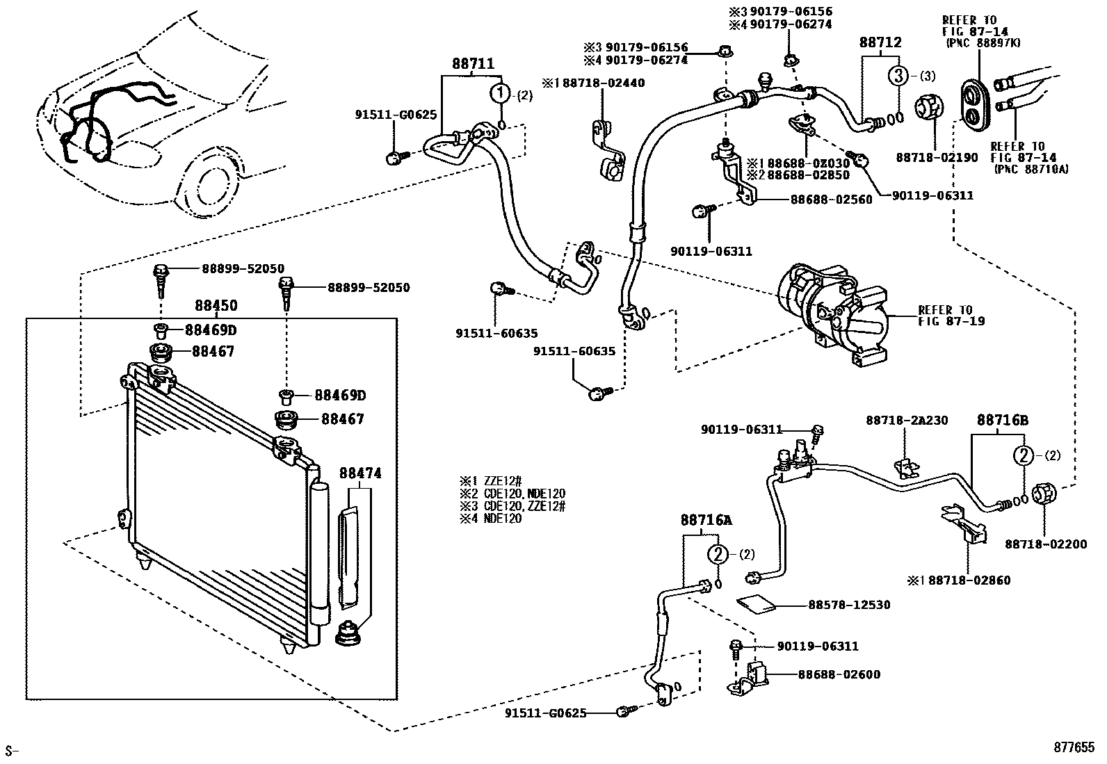 Toyota COROLLA Heating & Air Conditioning - Cooler Piping EPC diagram — 877655
