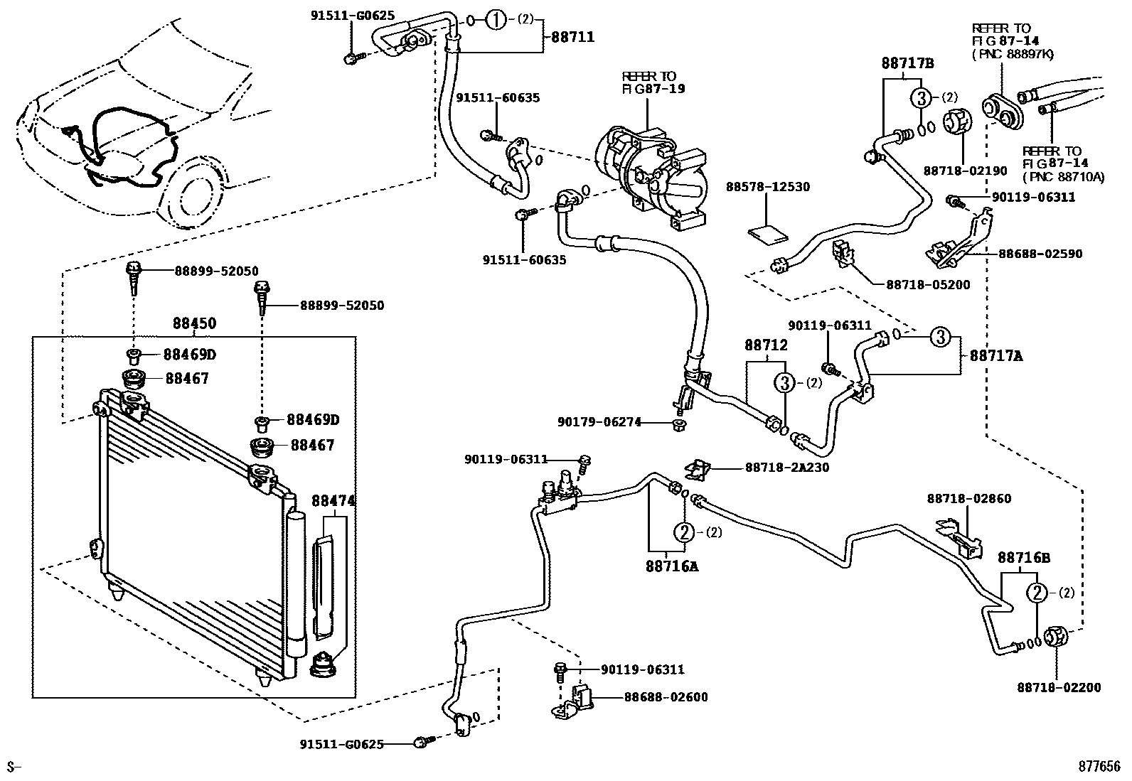 Toyota COROLLA Heating & Air Conditioning - Cooler Piping EPC diagram — 877656