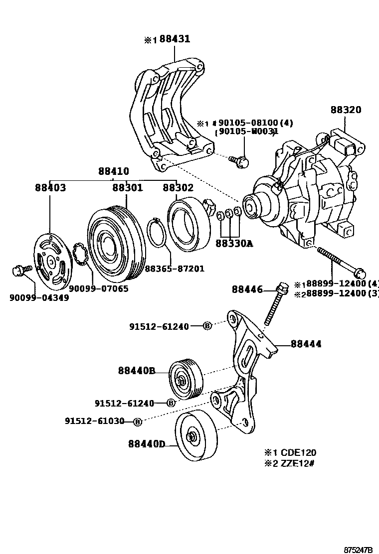 Toyota COROLLA Heating & Air Conditioning - Compressor EPC diagram — 875247B