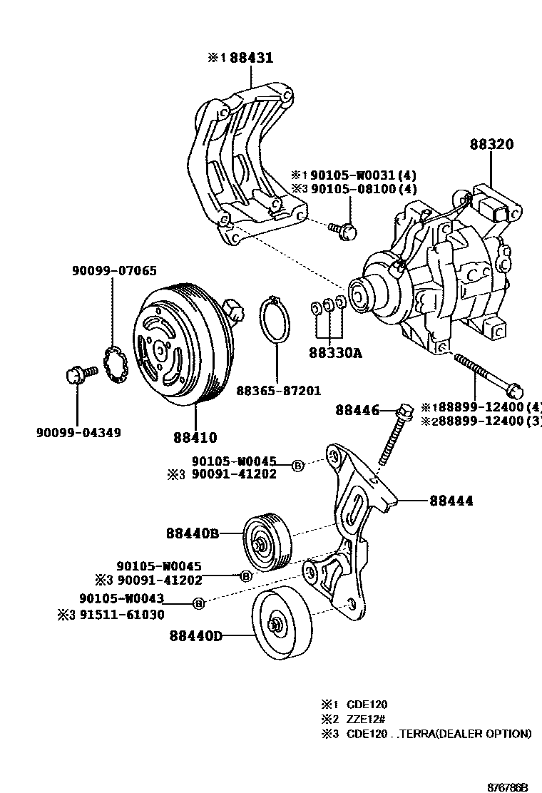 Toyota COROLLA Heating & Air Conditioning - Compressor EPC diagram — 876786B