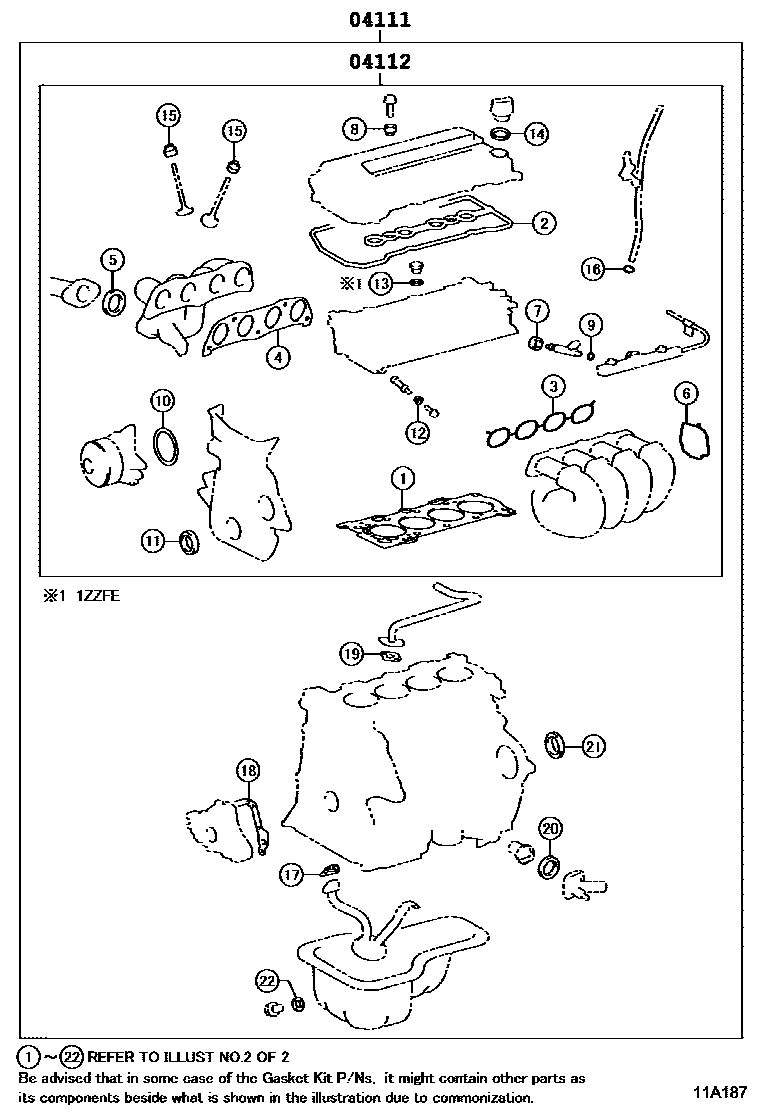 Toyota COROLLA Engine Overhaul Gasket Kit EPC diagram — 11A187