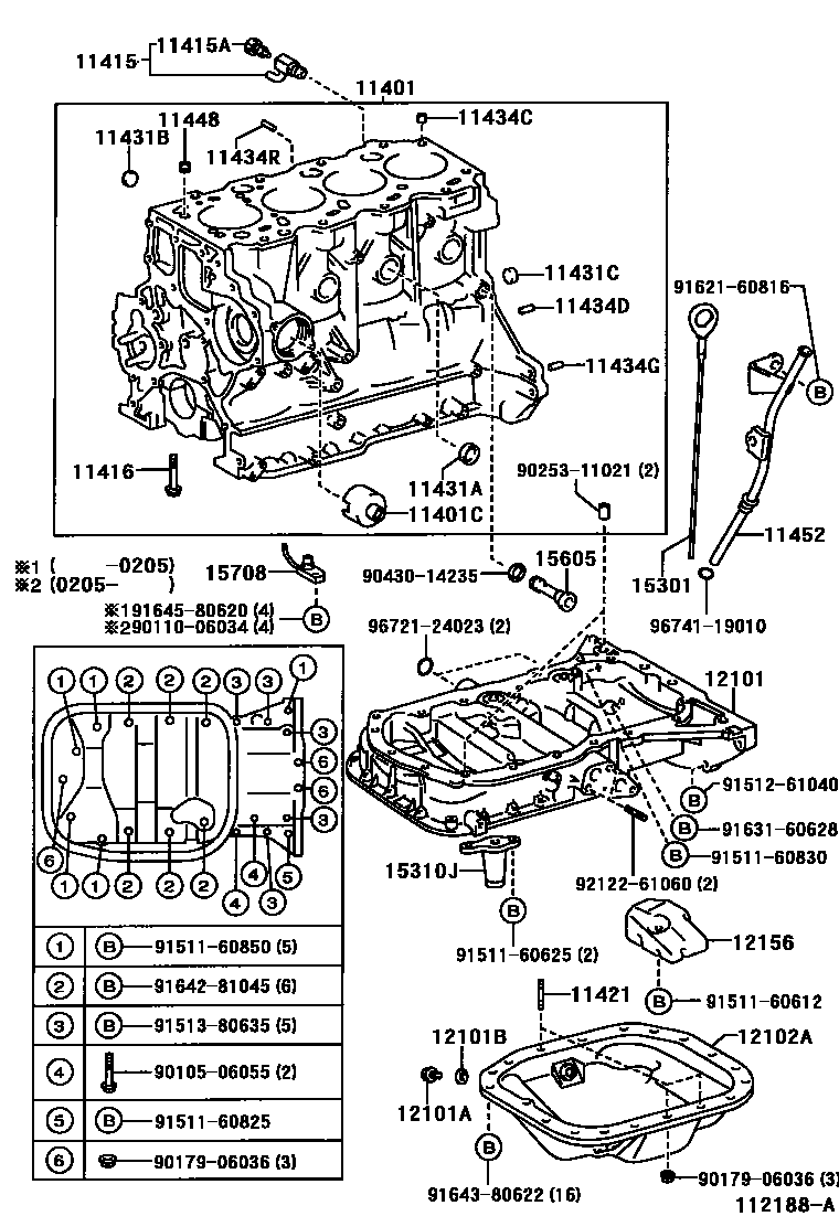 Toyota COROLLA Cylinder Block EPC diagram — 112188A