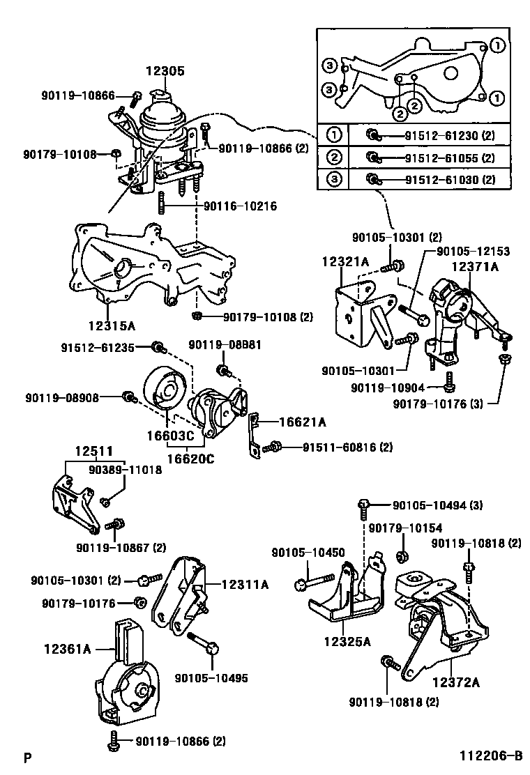 Toyota COROLLA Engine Mounting EPC diagram — 112206B