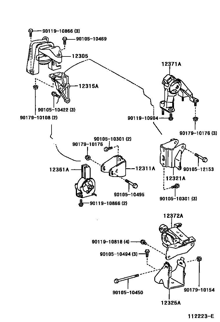Toyota COROLLA Engine Mounting EPC diagram — 112223E