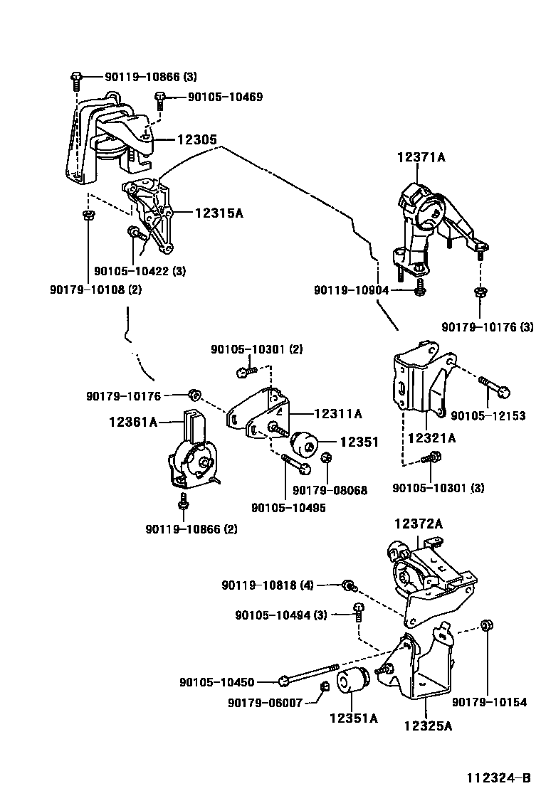 Toyota COROLLA Engine Mounting EPC diagram — 112324B