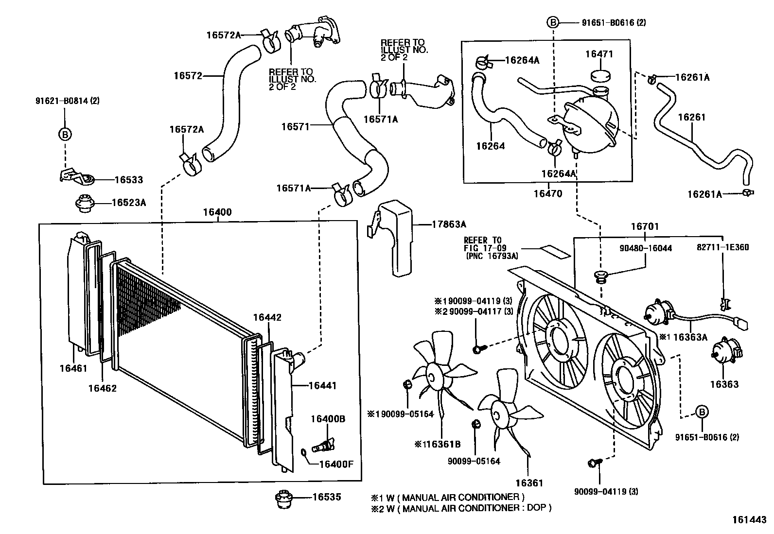 Toyota COROLLA RADIATOR & WATER OUTLET EPC diagram — 161443
