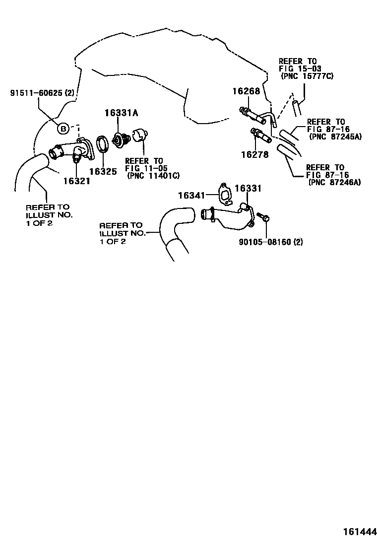 Toyota COROLLA RADIATOR & WATER OUTLET EPC diagram — 161444