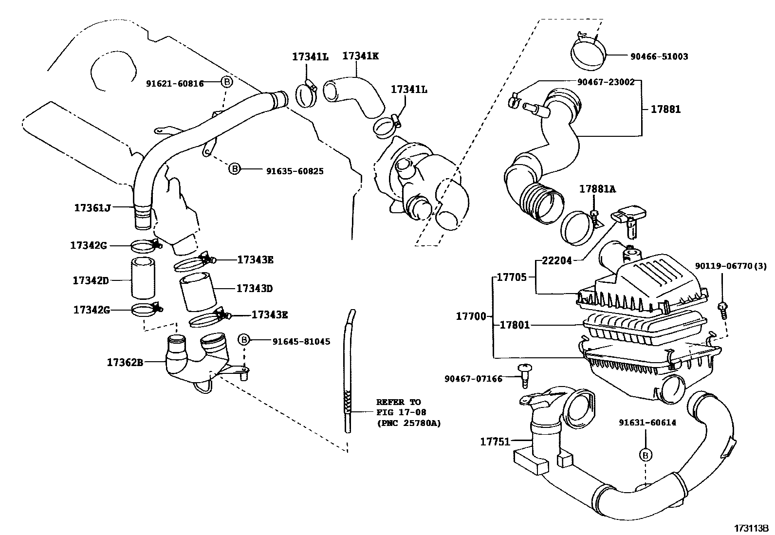 Toyota COROLLA Air Cleaner EPC diagram — 173113B